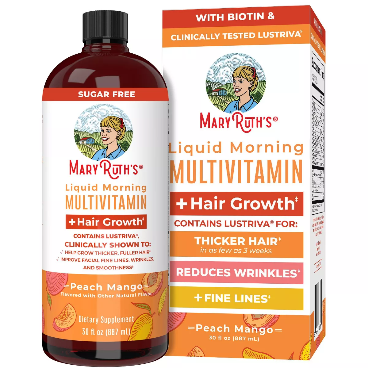 MaryRuth's Morning Multivitamin + Lustriva Liquid, Peach Mango, 30 fl oz