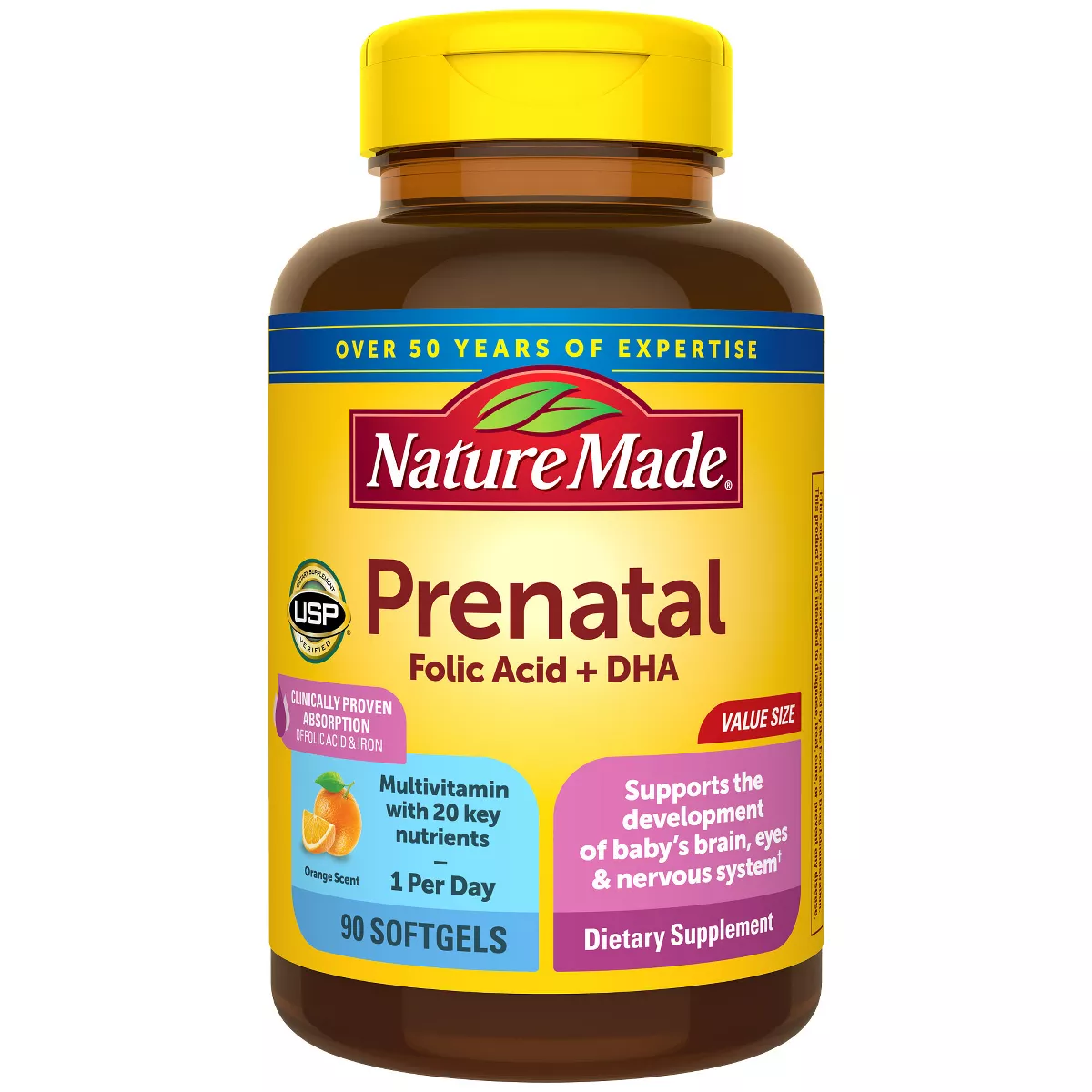 Nature Made Prenatal with Folic Acid + DHA, Prenatal Vitamin and Mineral Supplement Softgels - 90ct